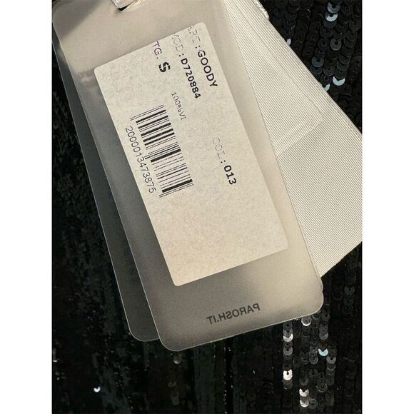 P.A.R.O.S.H. NWT Goody Sequin Cocktail Dress   w/Velvet Belt in Black Size S - Picture 9 of 11